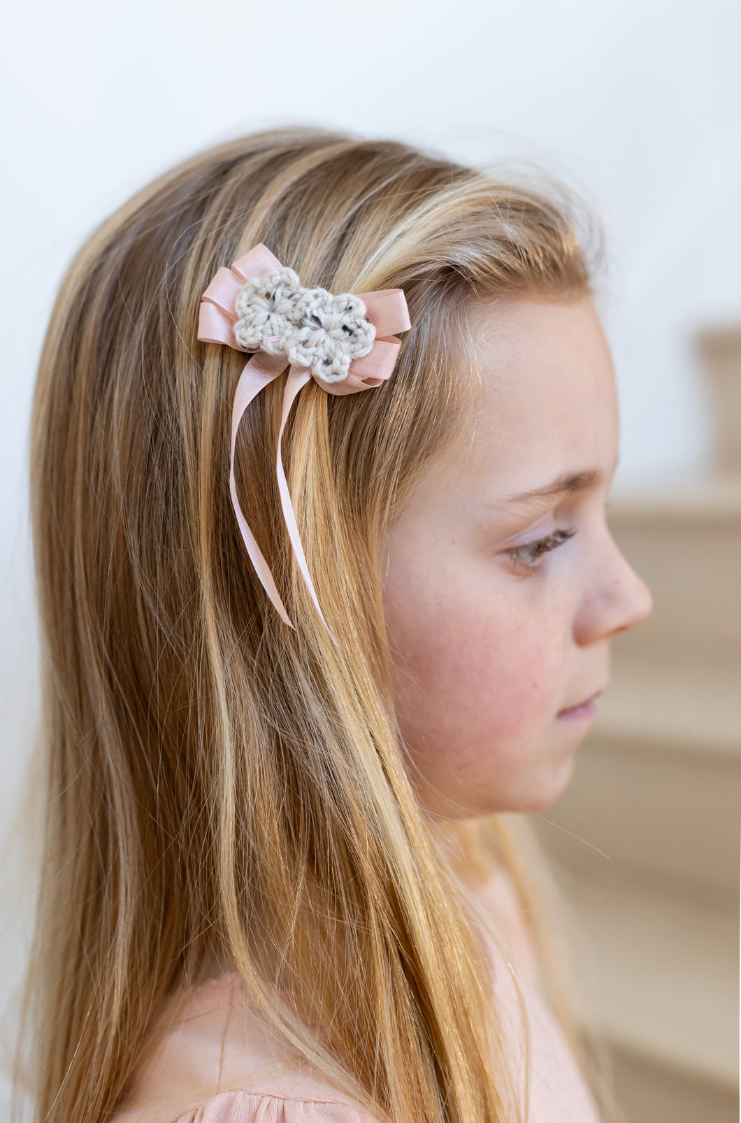 crochet flower hair clips. snowdrop tweed