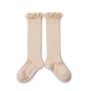 Joséphine - Lace-Trim Ribbed Knee-high Socks - Sorbet