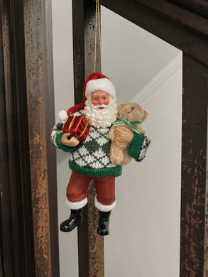 Santa Ornament / Argyle knit, Teddy bear