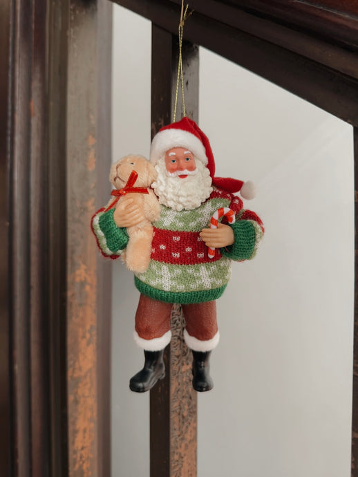 Santa Ornament / Snowflake knit, Teddy Bear