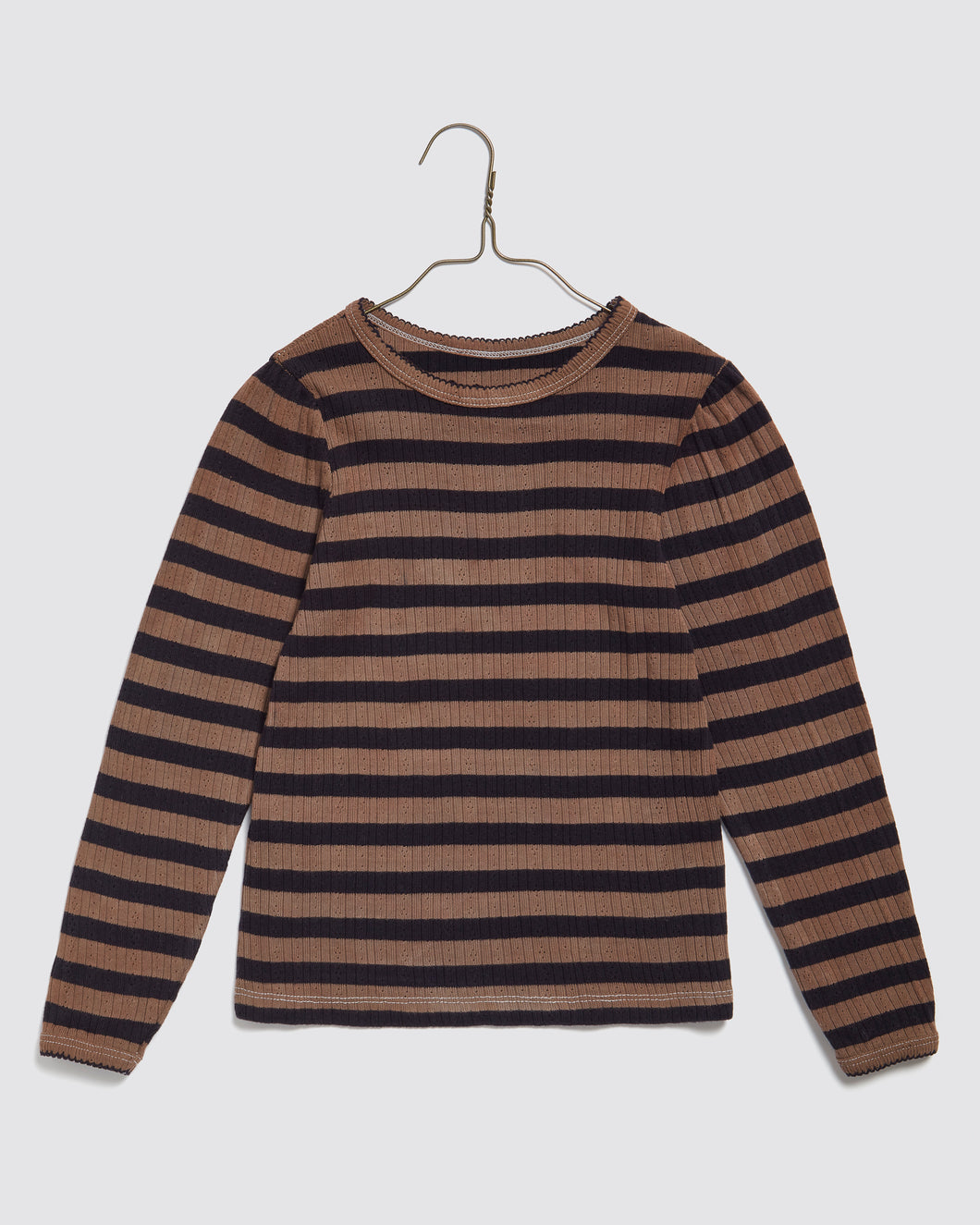 Organic Pointelle T-shirt Nutmeg Stripe