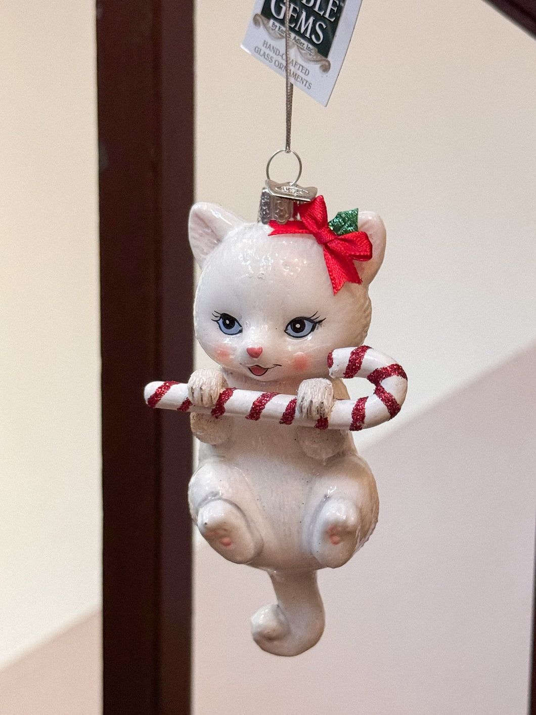 Cat With Candy Cane Ornaments / White