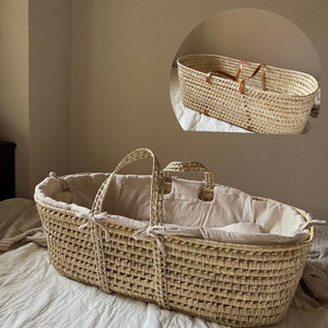 MOSES BASKET( LEATHER STRAPS) & BEIGE LINEN SET