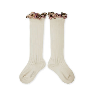 Eglantine - Embroidered Ruffle Ribbed Knee-high Socks - Doux Agneaux