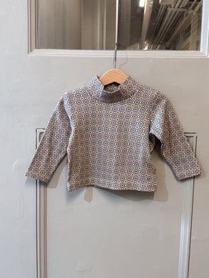 pixel art pattern high neck T / blue
