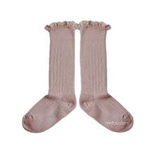 画像をギャラリービューアに読み込む, Joséphine - Lace-Trim Ribbed Knee-high Socks - Vieux Rose