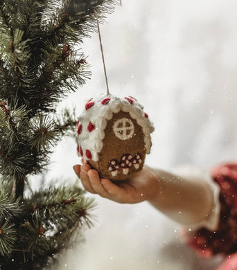 Gingerbread House Ornament with Mushroom