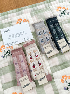 Cerise - Jacquard Cherries and Bows Knee-high Socks - Vieux Rose