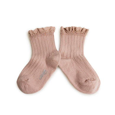 Lili - Lace Trim Ribbed Ankle Socks - Vieux Rose