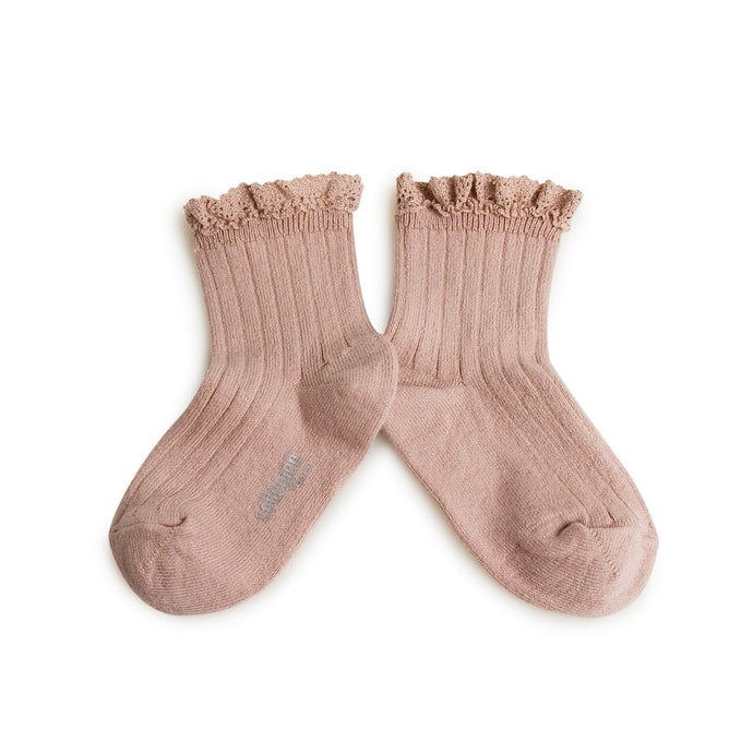 Lili - Lace Trim Ribbed Ankle Socks - Vieux Rose