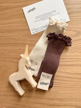 画像をギャラリービューアに読み込む, Joséphine - Lace-Trim Ribbed Knee-high Socks - Chocolat au lait