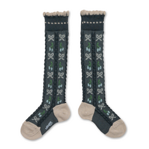 Cerise - Jacquard Cherries and Bows Knee-high Socks - Pierre de Volvic