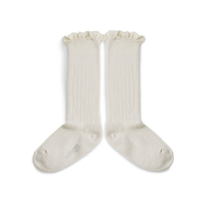 Joséphine - Lace-Trim Ribbed Knee-high Socks - Doux Agneaux