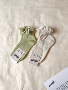 Annette - Lightweight Pointelle Socks with Lace Frill - Verveine