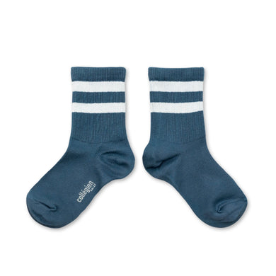 Nico - Ribbed Varsity Crew Socks - Bleu Cendré