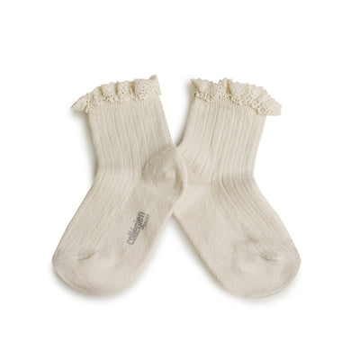 Lili - Lace Trim Ribbed Ankle Socks - Doux Agneaux