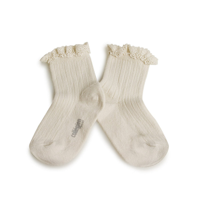 Lili - Lace Trim Ribbed Ankle Socks - Doux Agneaux
