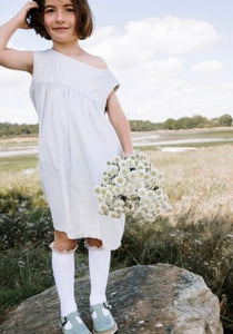 Apolline - Gingham Ruffle Ribbed Knee-high Socks - Bleu azur