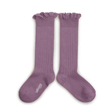 画像をギャラリービューアに読み込む, Joséphine - Lace-Trim Ribbed Knee-high Socks - Glycine du Japon