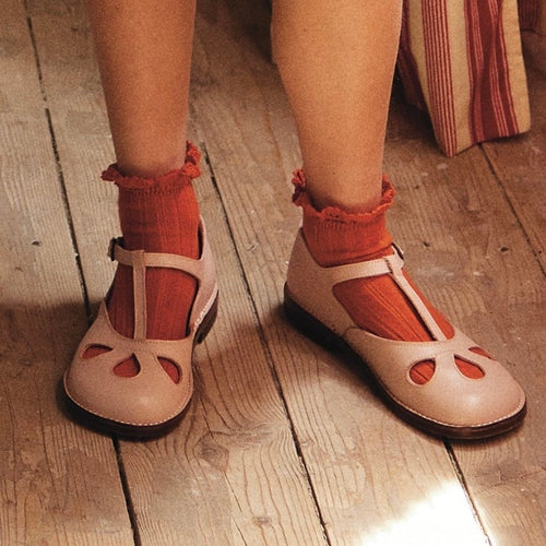 Lili - Lace Trim Ribbed Ankle Socks - Orange Confite / Poppy