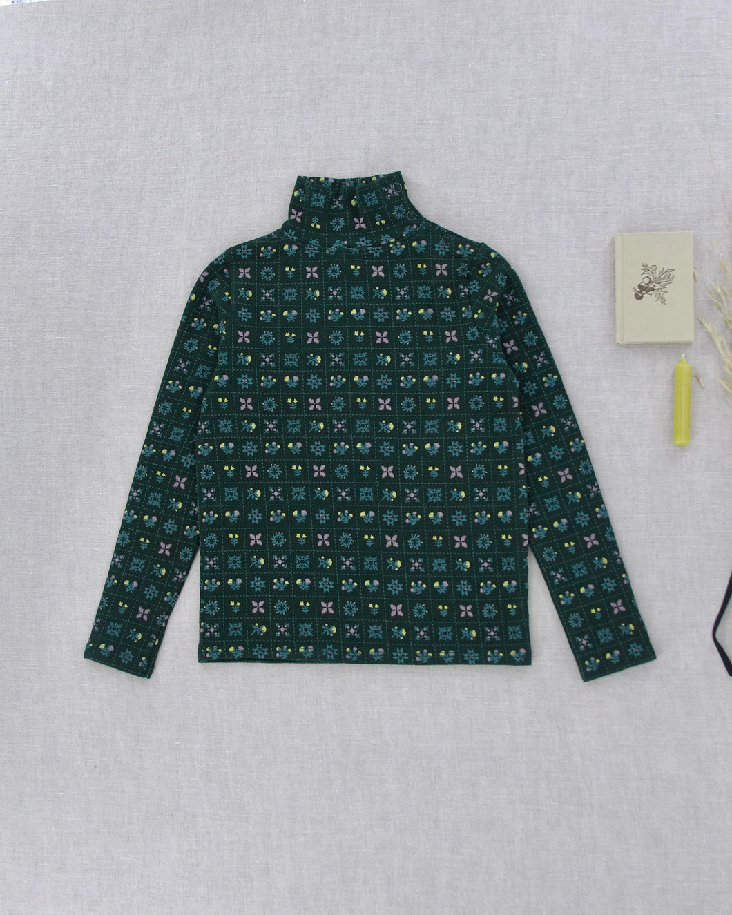 【ラスト1点】pima snap turtleneck . black forest folk quilt