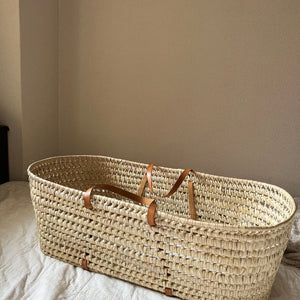 MOSES BASKET( LEATHER STRAPS) & BEIGE LINEN SET