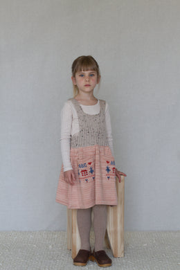 cross-stitch sampler pinafore. faded coral