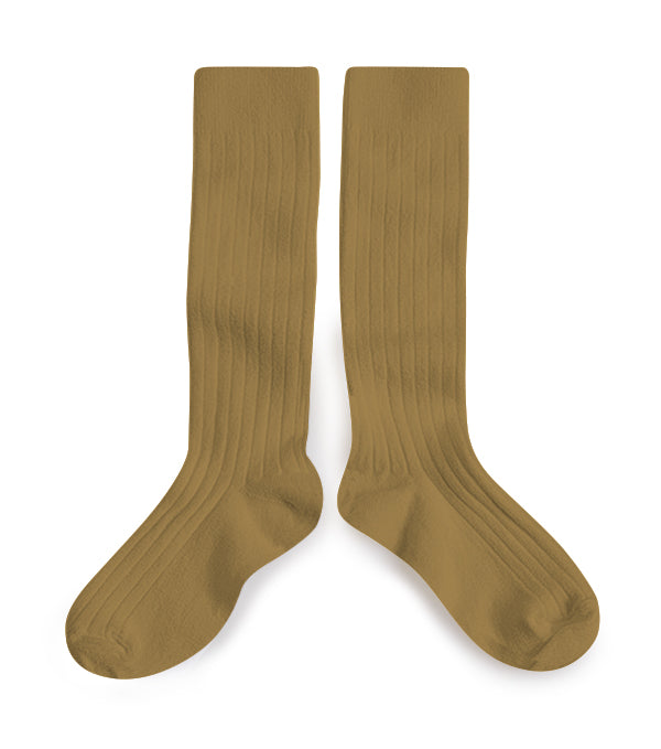 La Haute - Ribbed Knee-high Socks- Biscuit