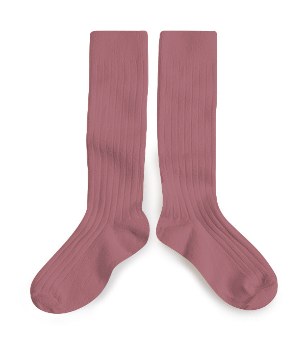 La Haute - Ribbed Knee-high Socks- Raisin Rose