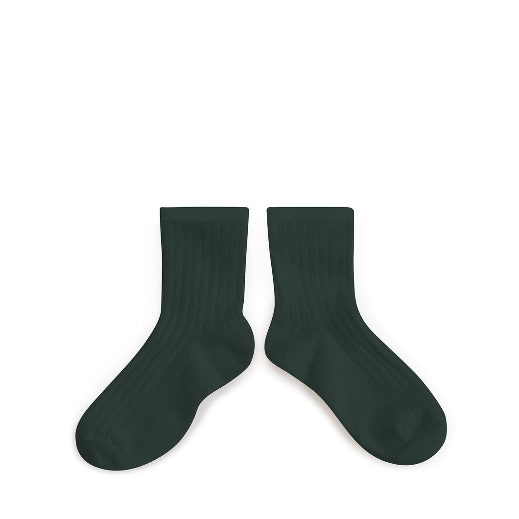 La Mini - Ribbed Ankle Socks - Vert Forêt