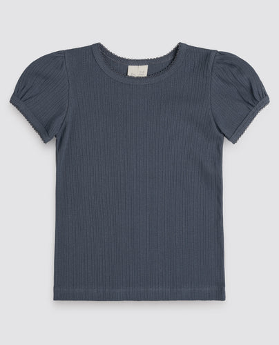 Organic Pointelle T-shirt - Storm Blue