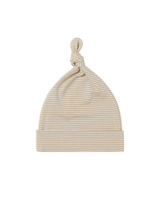 KNOTTED BABY HAT || LATTE MICRO STRIPE