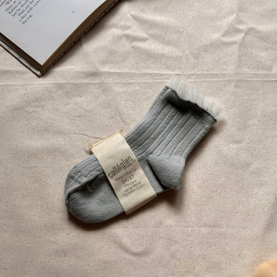Tulle Frill Ribbed Ankle Socks- Aigue Marine