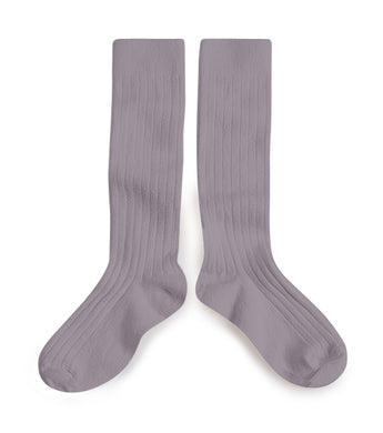 La Haute - Ribbed Knee-high Socks-Glycine du Japon