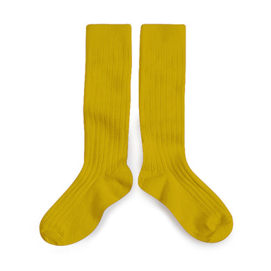 La Haute - Ribbed Knee-high Socks-Kiwi Doré