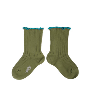Delphine - Lettuce Trim Ribbed Socks - Olive