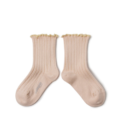 Delphine - Lettuce Trim Ribbed Socks - Sorbet