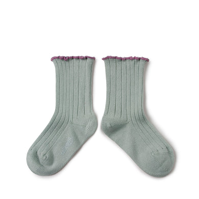 Delphine - Lettuce Trim Ribbed Socks - Aigue Marine