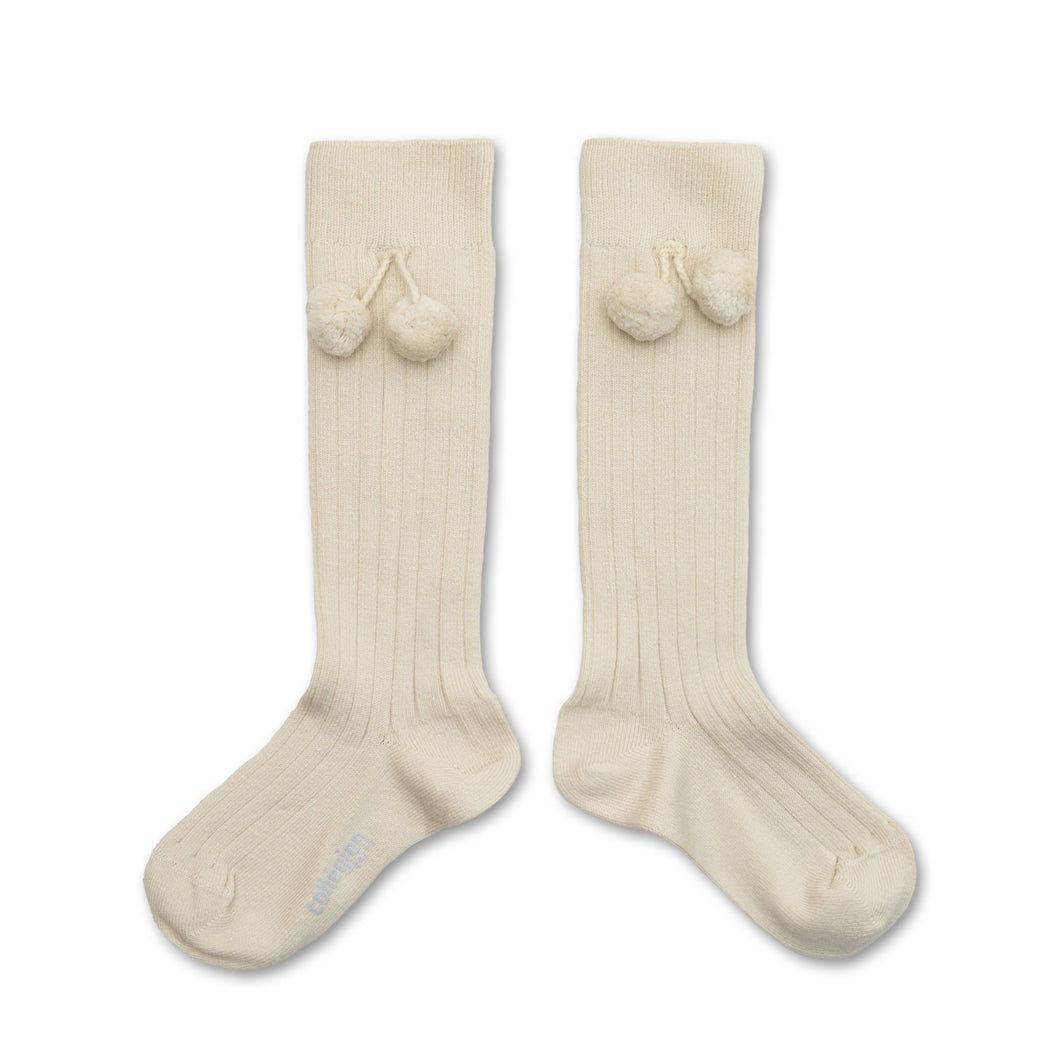 Diane - Ribbed Knee-high Socks with pompoms - Doux Agneaux