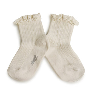Lili - Lace Trim Ribbed Ankle Socks - Doux Agneaux