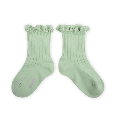 Lili - Lace Trim Ribbed Ankle Socks - Verveine