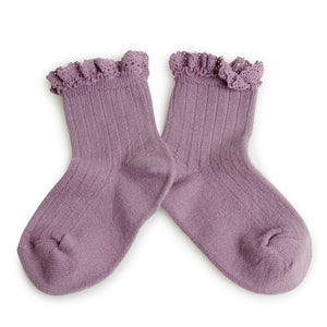 Lili - Lace Trim Ribbed Ankle Socks -  Glycine du Japon