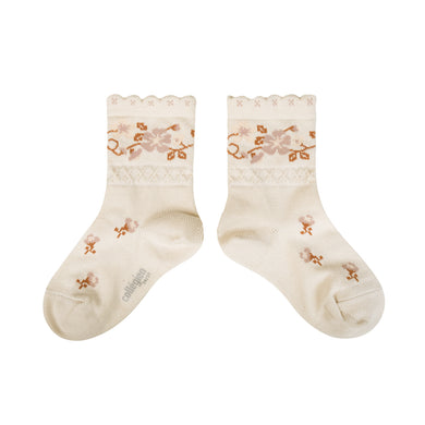 Camélia - Jacquard Flower Ankle Socks - Doux Agneaux