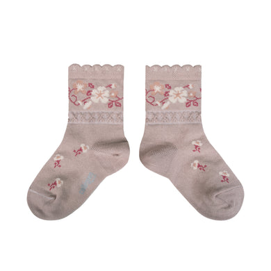 Camélia - Jacquard Flower Ankle Socks - Vieux Rose