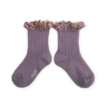 画像をギャラリービューアに読み込む, Anémone - Embroidered Ruffle Ribbed Ankle Socks - Glycine du Japon