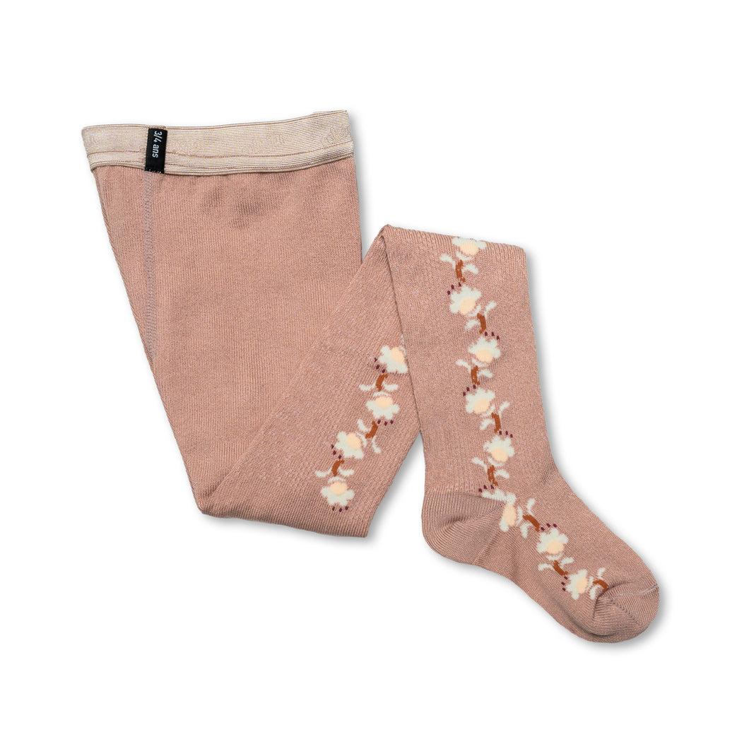 Anthéa - Collants ajourés motifs à fleurs - Vieux Rose