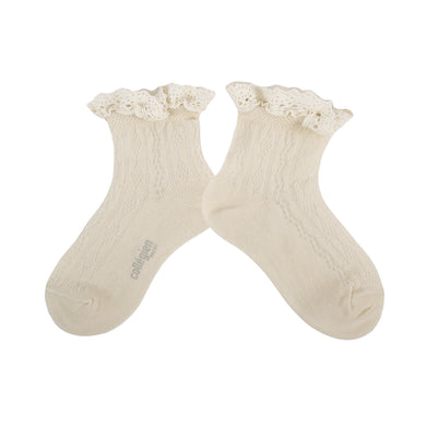 Annette - Lightweight Pointelle Socks with Lace Frill - Doux Agneaux