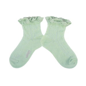 Annette - Lightweight Pointelle Socks with Lace Frill - Verveine