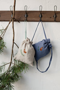 Linen Backpack 20×25cm (dusty blue/fawn and pine branch)2