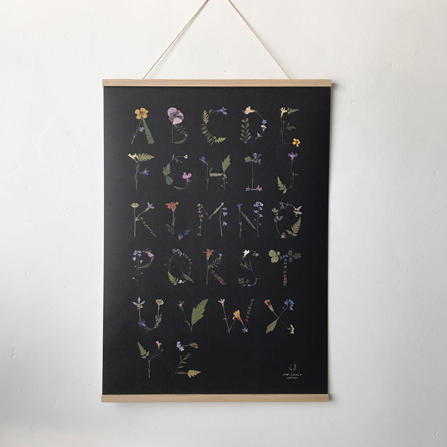 Pressed Flower Alphabet Poster- Black